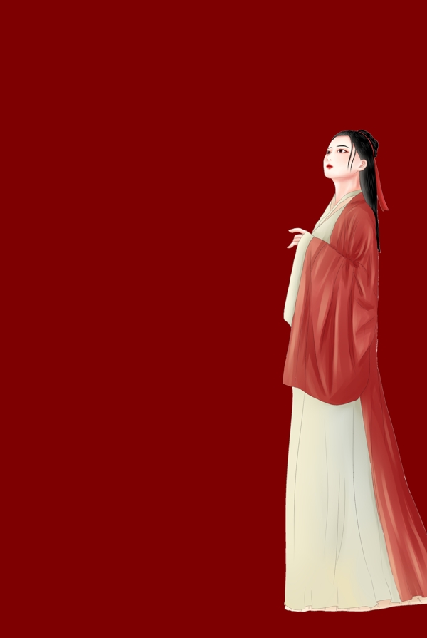 中国风手绘古典美女背景