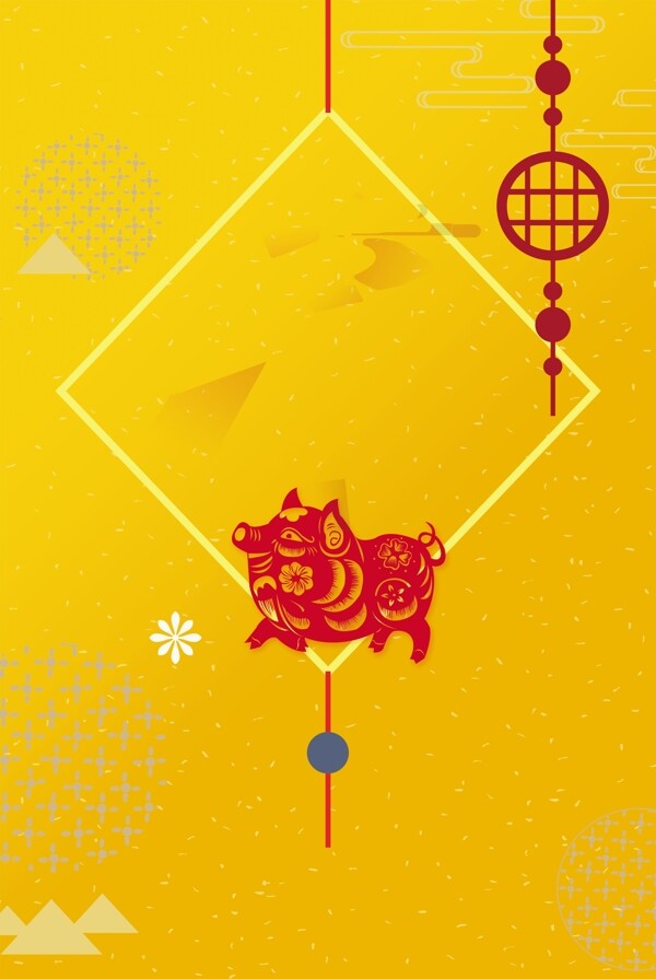 猪年快乐红色猪年新年广告背景图
