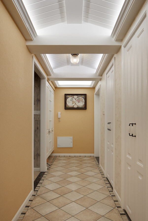 现代温馨客厅走廊格子地板室内装修效果图