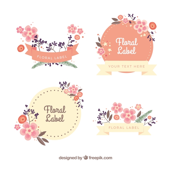 柔和的颜色装饰花卉标签