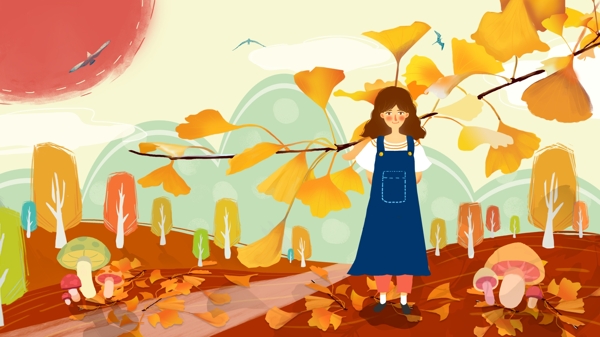 秋日私语秋天自然风景站在银杏树下的女孩