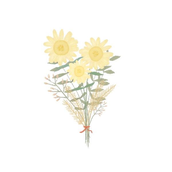 手绘花束黄色菊花小清新植物素材