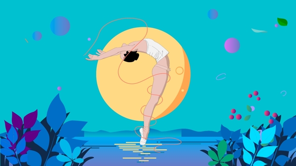 女孩人体模特水上芭蕾舞蹈教育月亮树叶健身