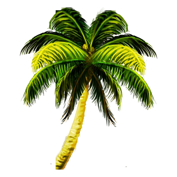 清新水彩椰子树卡通透明素材