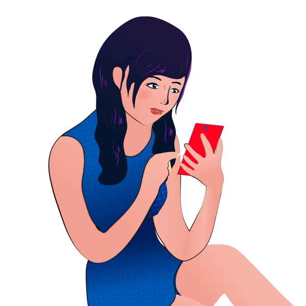 手机购物的女性手绘人物设计
