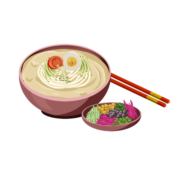 美食面条碗筷子鸡蛋热食矢量手绘卡通设计