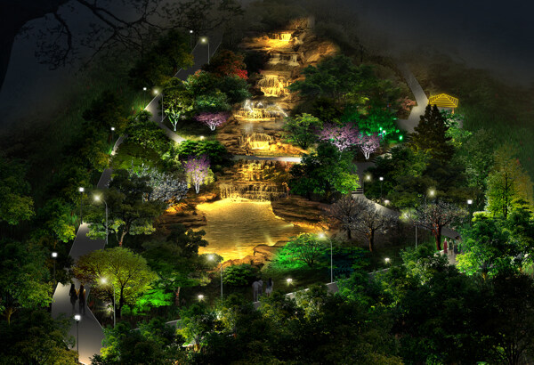 园林亮化工程夜景照明效果图图片