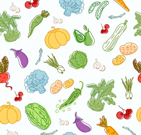 彩绘蔬菜水果无缝背景矢量素材