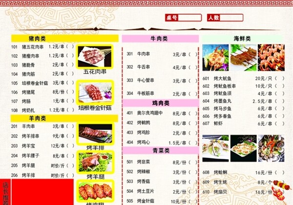 燒烤菜單