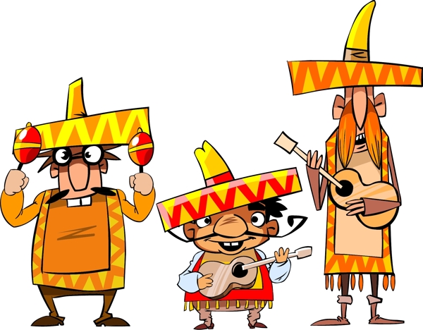 3个卡通墨西哥人物矢量素材