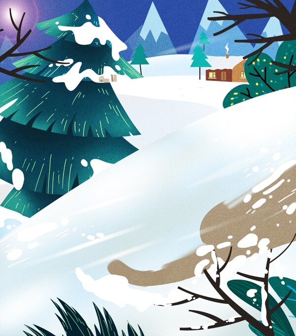 手绘冬季滑雪场背景