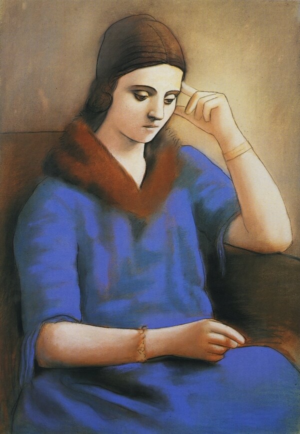1923Olgapensive西班牙画家巴勃罗毕加索抽象油画人物人体油画装饰画