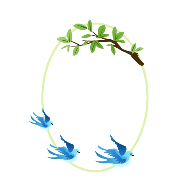 蓝色小鸟椭圆形春季边框