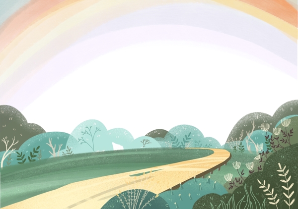 树林公路彩虹装饰边框