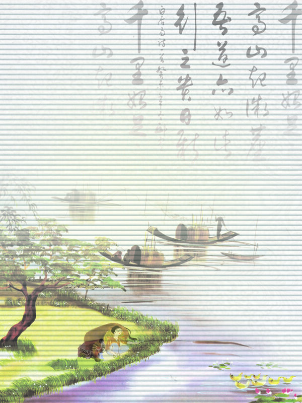 江南风景国画中国风水墨画