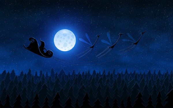 月夜中追逐蜻蜓飞舞的小孩