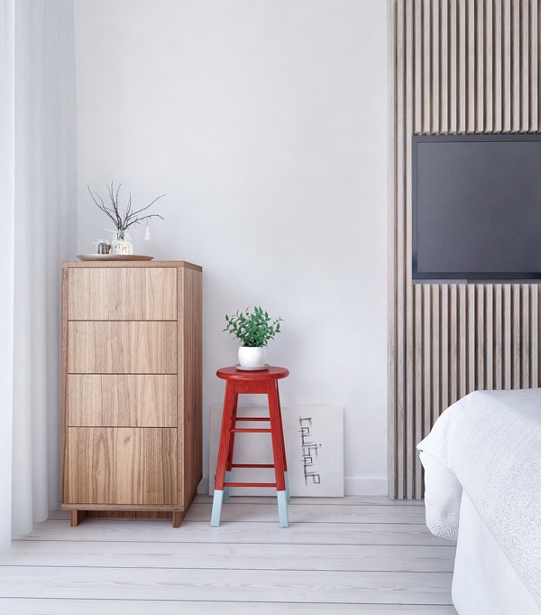 现代温馨卧室红色凳子室内装修效果图
