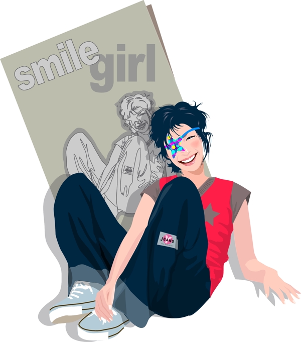 印花矢量圖時(shí)尚休閑女裝抽象人物免費(fèi)素材