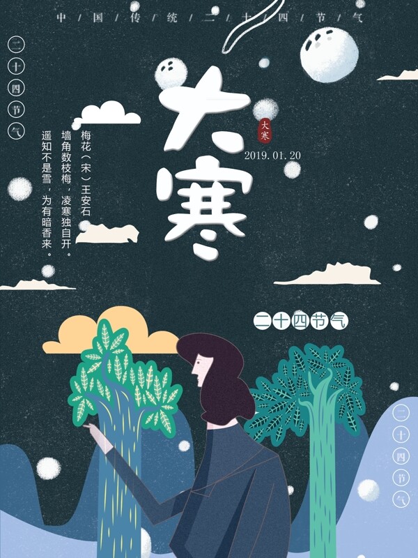 原創(chuàng)手繪午夜之城大寒海報