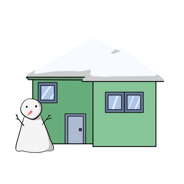 落雪的绿色房子插画