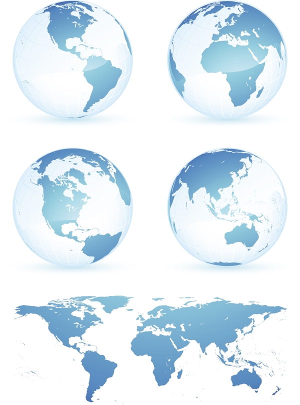 蓝色的水晶地球世界地图矢量素材