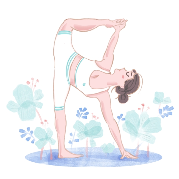 插画水彩瑜伽运动减肥女孩素材