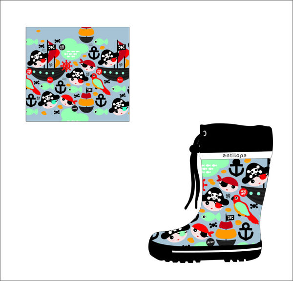 CDR海盗风格设计儿童胶鞋雨靴