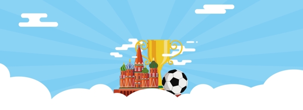 蓝色足球俄罗斯世界杯卡通手绘扁平化背景