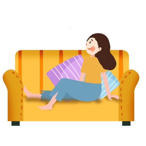 手绘坐在沙发上的女人人物插画