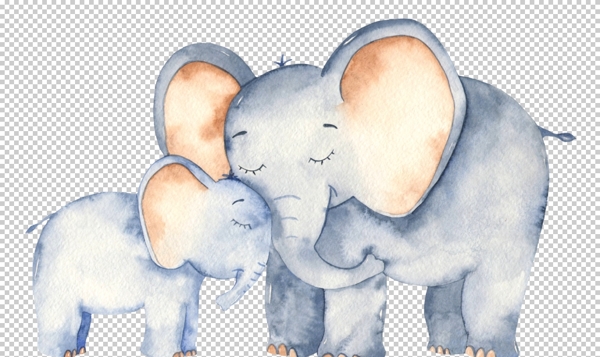 卡通水彩动物小象
