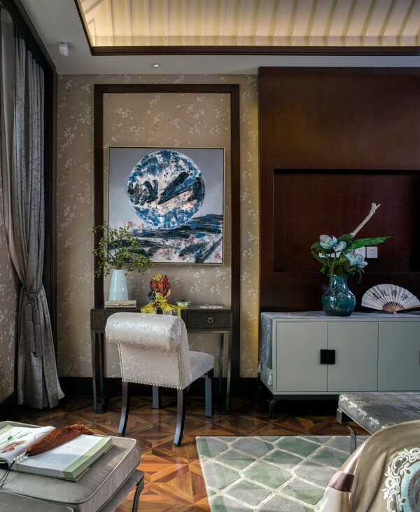 中式经典大气卧室装饰画效果图