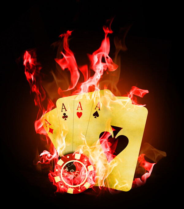 红色火焰与扑克图片