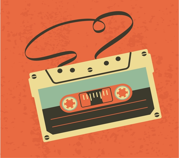 古董音频卡带磁带孤立的橙色背景自由向量