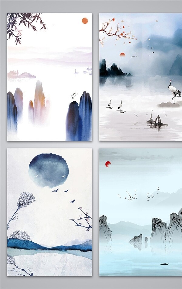 簡約中國風山水背景圖