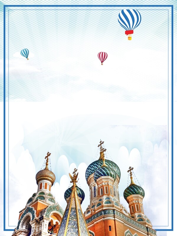简约俄罗斯建筑物热气球背景素材