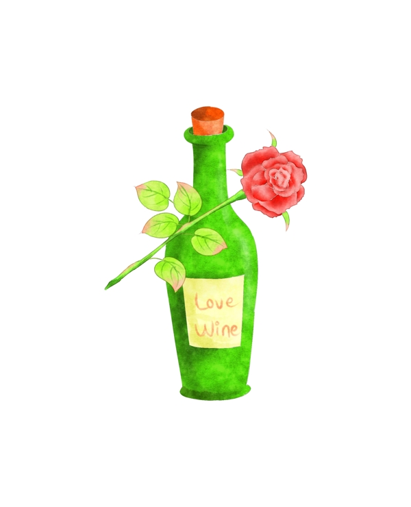 绿色的爱情香槟插画