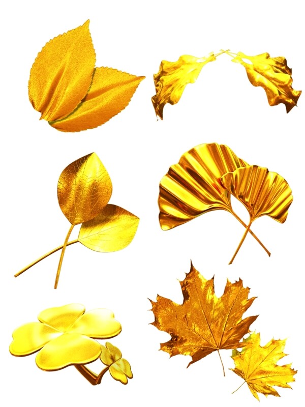 金色立体奢华金属锡箔纸通用装饰元素叶子