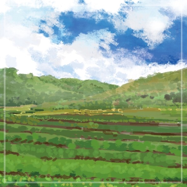 藍(lán)天白云大山風(fēng)景手繪插畫背景