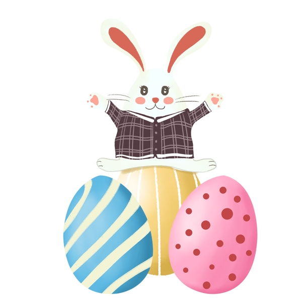 手绘彩蛋上的兔子插画设计