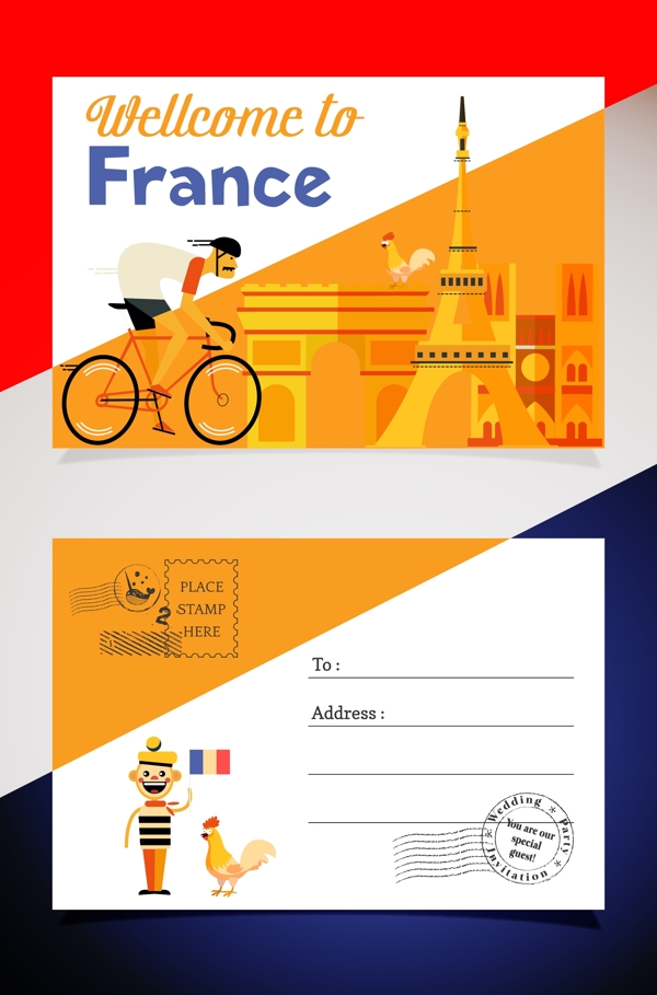 彩色法国明信片图片