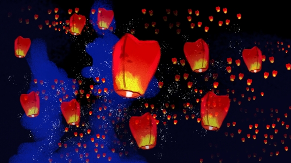 中元節(jié)祈愿孔明燈插畫
