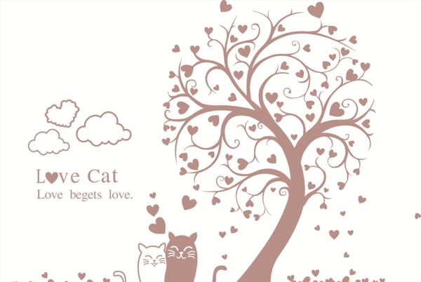 猫和爱心树矢量图