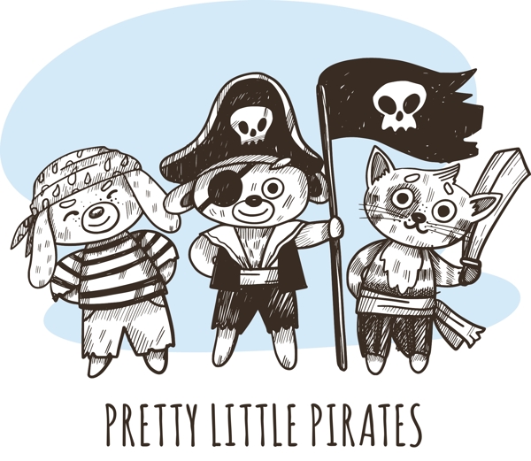 手绘三个可爱的海盗