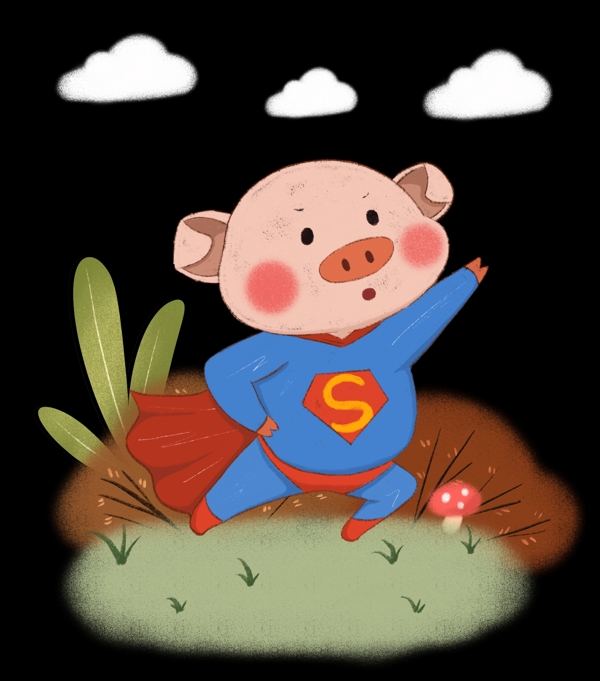 手绘小清新可爱的超人猪下载