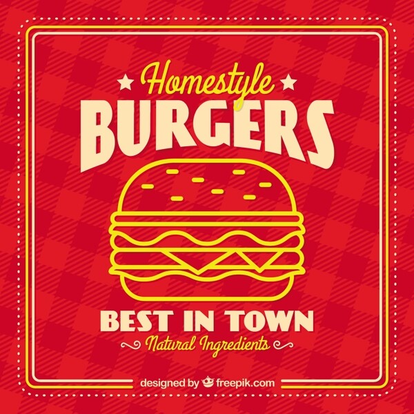 简约的汉堡插图红色方格的背景