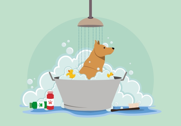 宠物狗洗浴插画