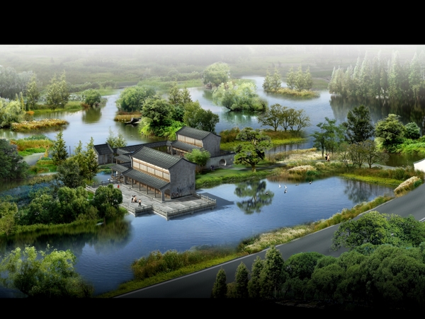 中式园林建筑鸟瞰图
