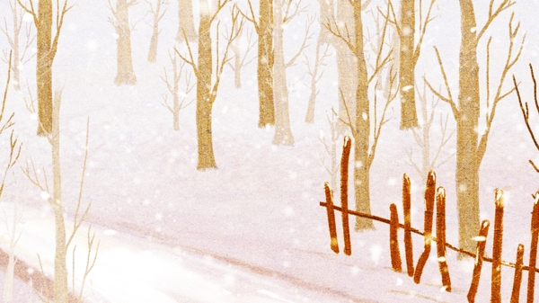 手绘冬日雪景树林背景素材