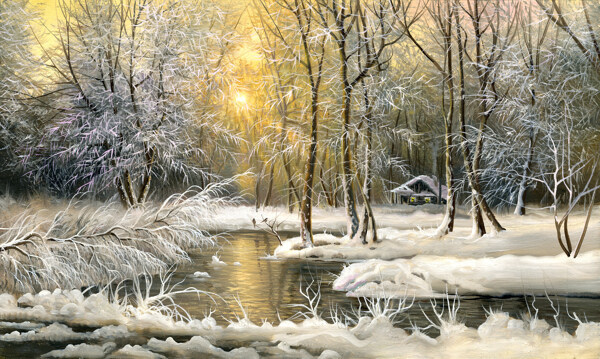 冬日风景油画图片