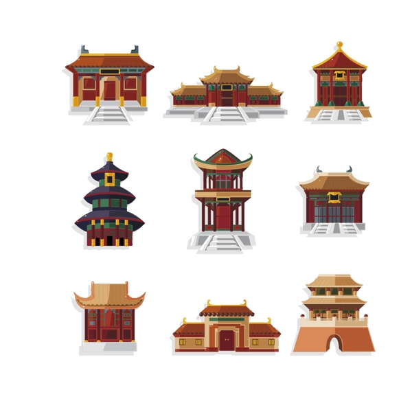 中国古风建筑矢量图psd格式